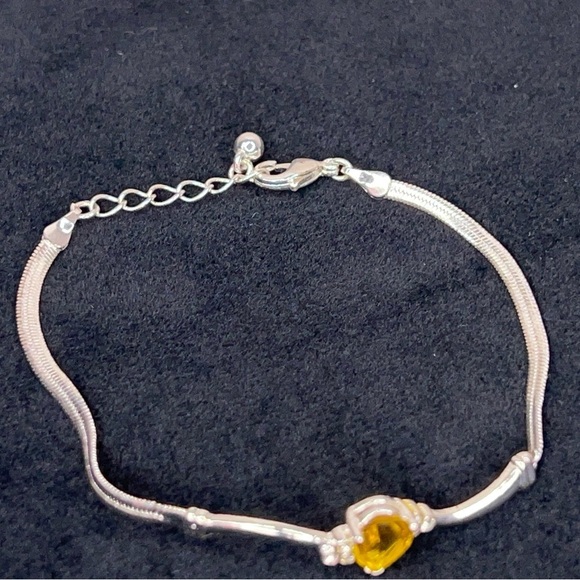 Silver Yellow Bracelet Fine Jewelry 7-8” Length Gemstone Herringbone Chain - Picture 4 of 6